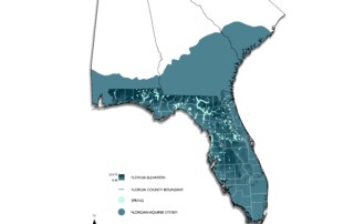 This image on Walker on the Water demonstrates how the Floridan Aquifer extends all over Florida, through South Carolina, Alabama, Georgia, and Mississippi.